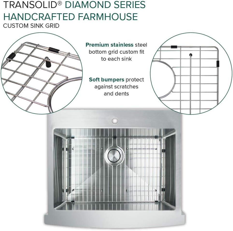 Transolid KKM-DTSSF302510-F2 Diamond 29.8-in L x 25-in W Super Single Bowl Farmhouse Apron Front Kitchen Sink and Accessories Kit with 2 Pre-Drilled Holes in Stainless Steel