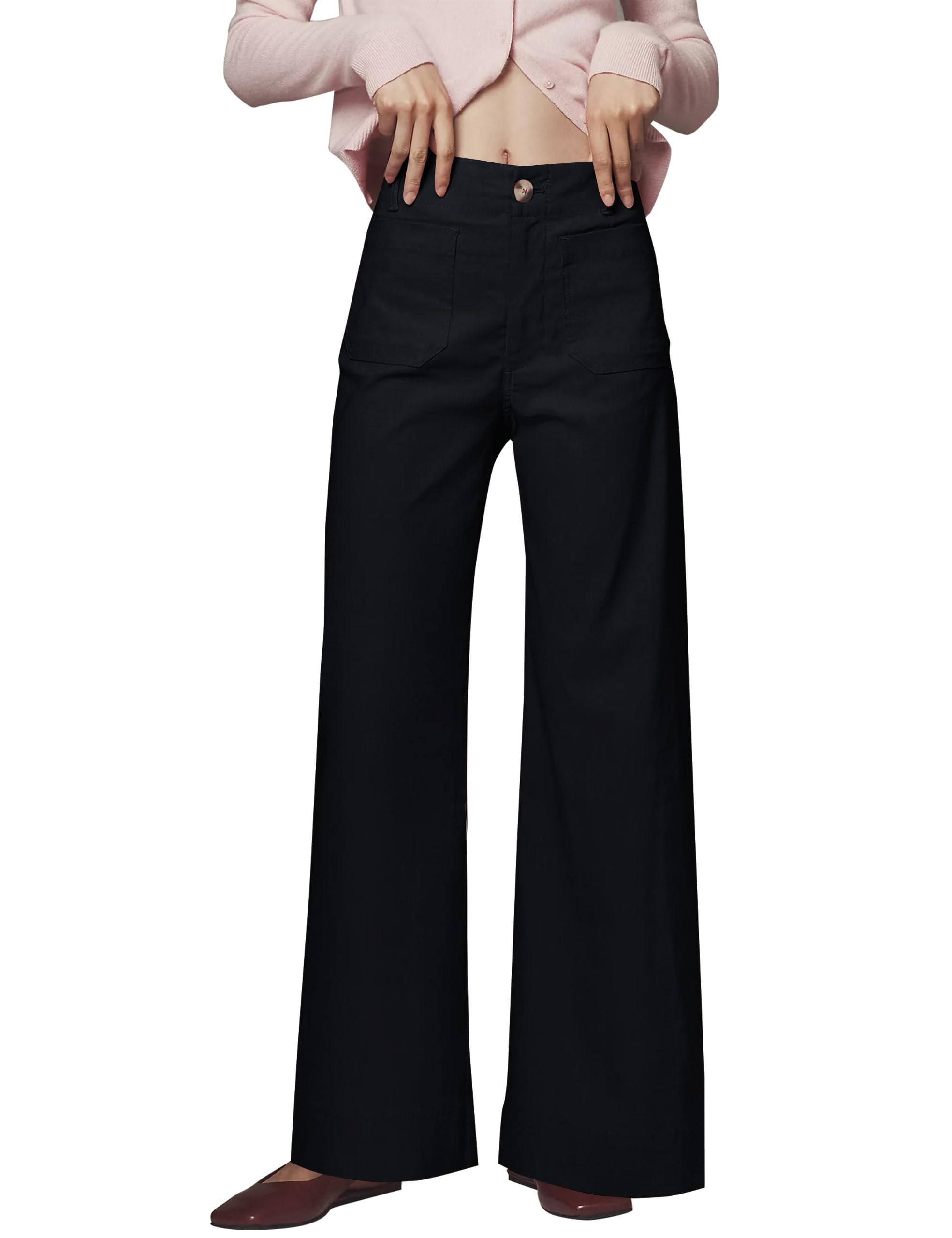 Womens Wide Leg Pants Button Down High Waisted Loose Fit Trousers with Pockets Casual Work Business Dress Pants