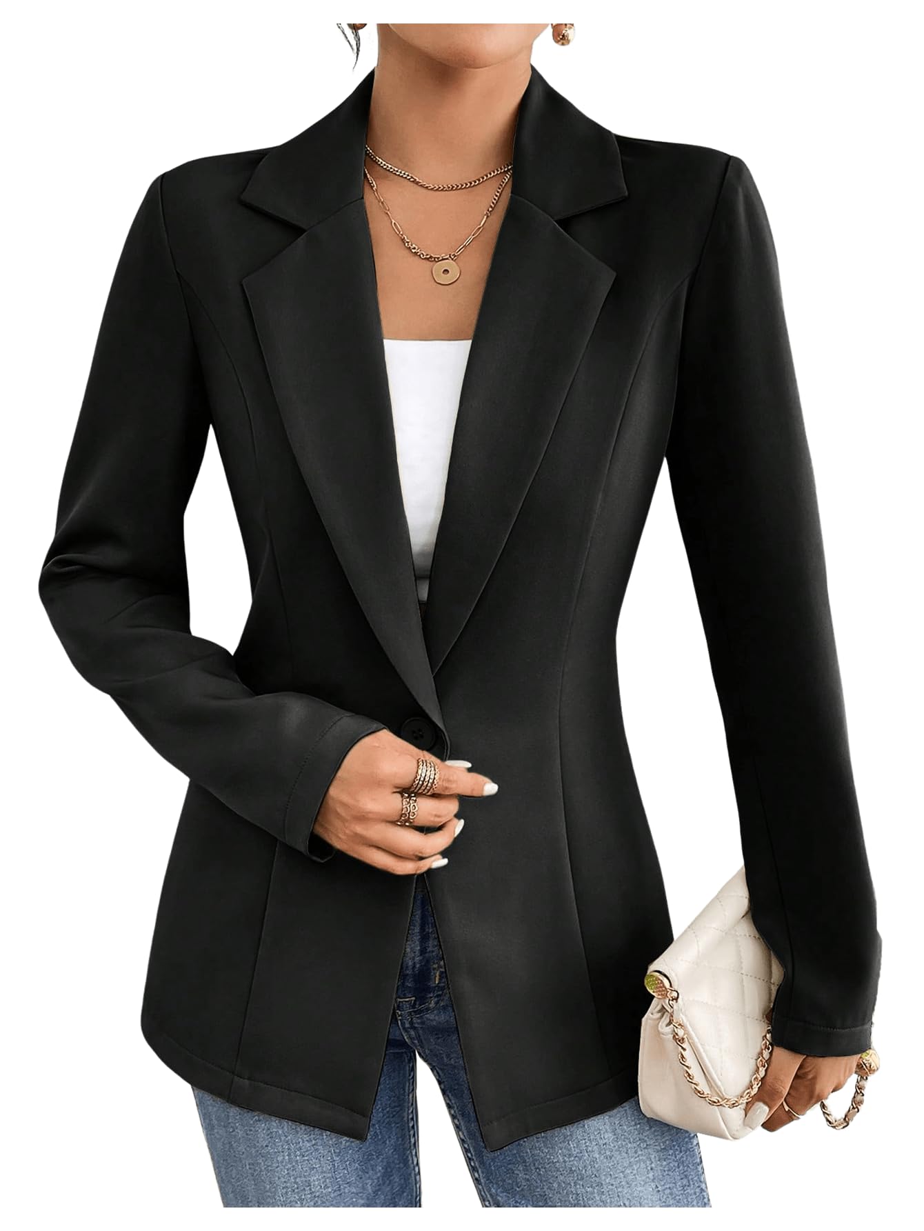 Floerns Womens Elegant Long Sleeve Button Blazers Business Casual Office Suit Jacket