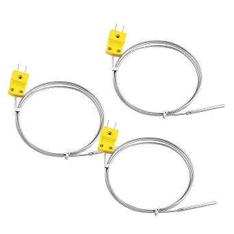 K Type Thermocouple Probe,3 Pack,1M Cable,0-500C Grounded Tip