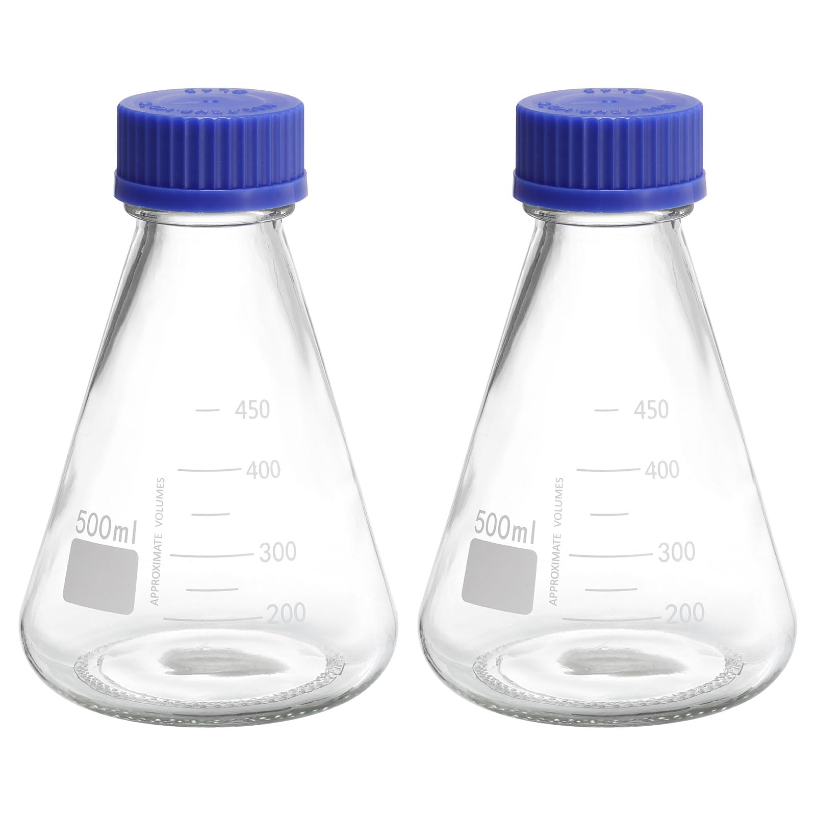 PATIKIL Ampolla Erlenmeyer, 2pz 500ml Ampolle a Bocca Stretta Graduate Tappo a Vite in Vetro Borosilicato Graduazione Stampata Laboratorio, Esperimenti, Chimica, Studio Scientifico