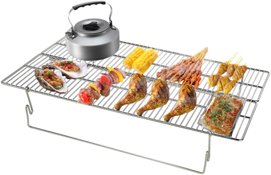 Alipis Stainless Steel Camping Grill Net Outdoor Bbq Grate Foldable Large Barbecue Rack for Meat Chicken Fish Vegetables Cooking Portable Stove Stand