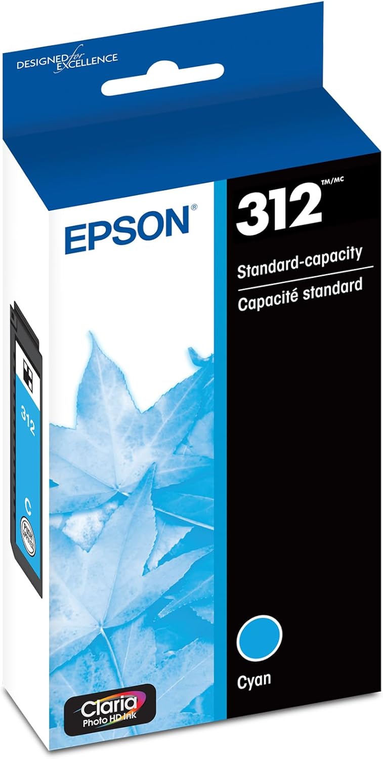 Epson 312 Claria Photo HD Ink Standard Capacity Cyan Cartridge (T312220-S) Works with Expression Photo XP-8500, XP-8600, XP-8700, XP-15000 (Pack of 2)