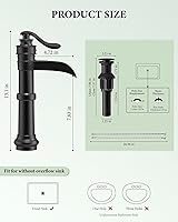Vista 3 de Homevacious Grifo de baño negro para lavabo, cascada mate, cuenco antiguo de un solo orificio con tapón de drenaje emergente, línea de suministro
