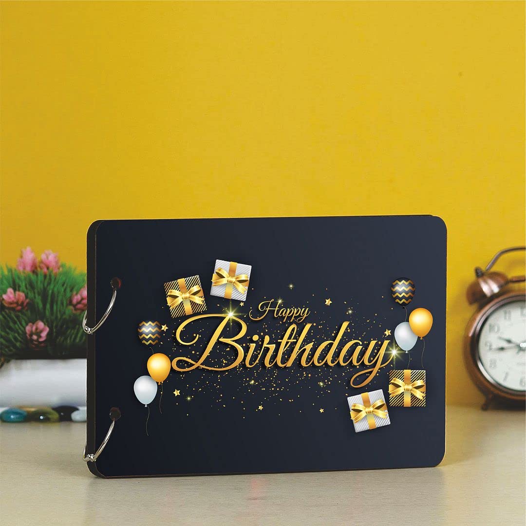 CVANU Golden Happy Birthday Wooden Photo Album Scrapbook for Memories & Gifting Size (21CM X 31CM) Mullticolor-picture-20