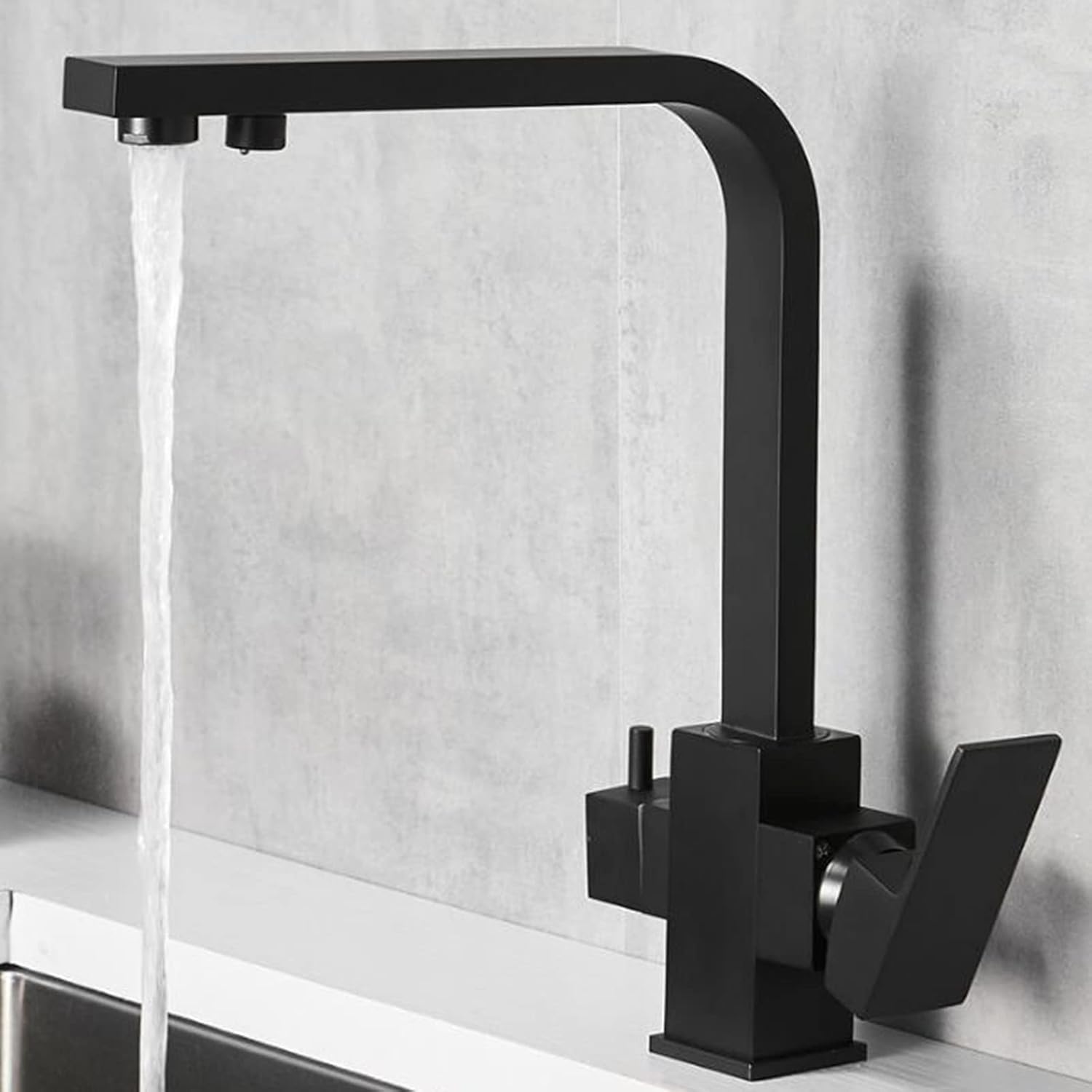 シャンデリア 3ウェイキッチン蛇口 フィルターウォーターシステム用 真鍮製 温水・冷水多機能水栓 ブラック