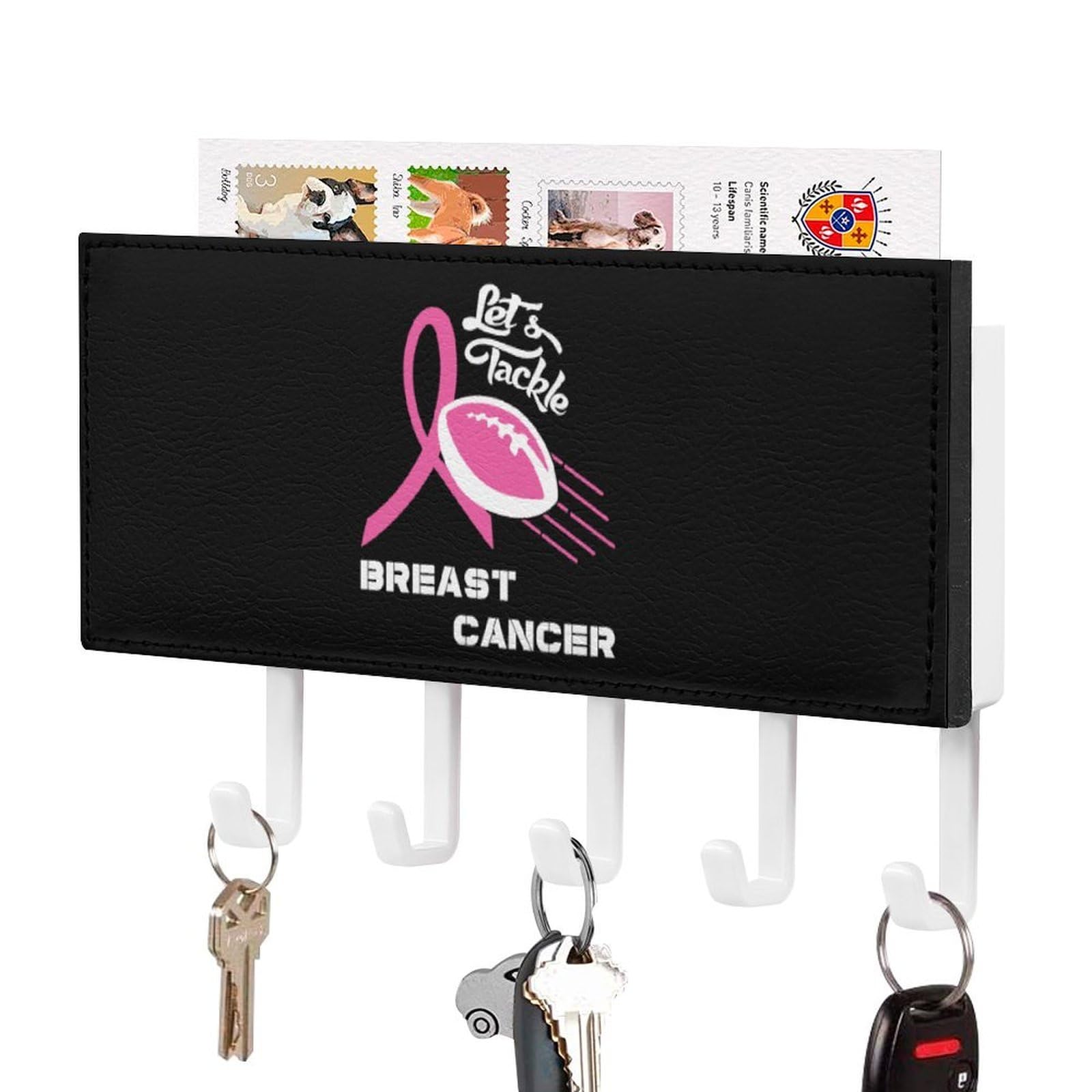 NCLQVJXZKHW Lets Tackle Breast Cancer Key Holder with 5 Hooks Key Hooks Wall Mounted Key Racks Key Hanger Organiser Shelf