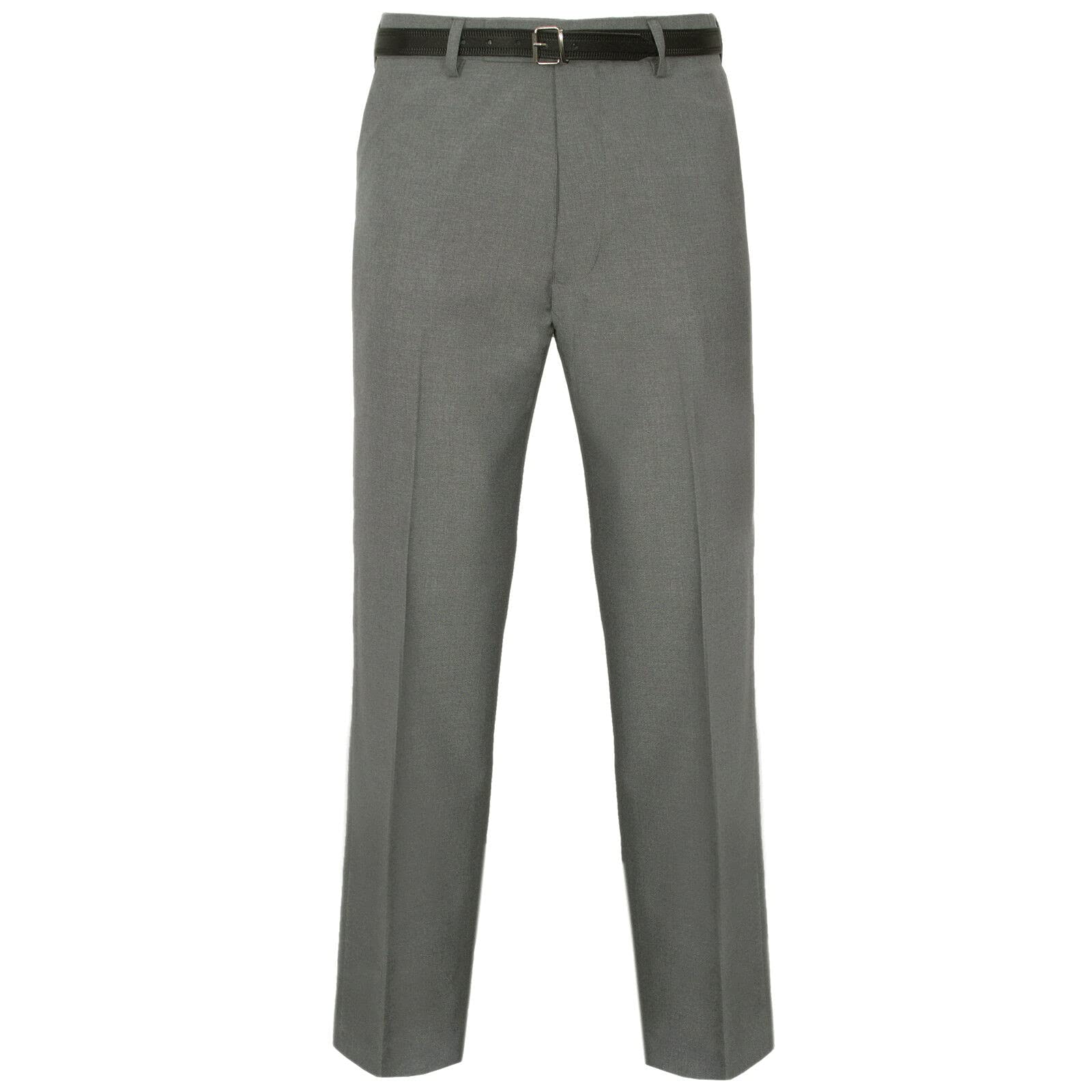 Myshoestore Men's Light Grey Formal Trousers Casual Business Office Work Home Belted Smart Dress Pants Straight Leg Flat Front Everpress Pockets Plus Free Belt Big King Size 30-50(, 50/31)