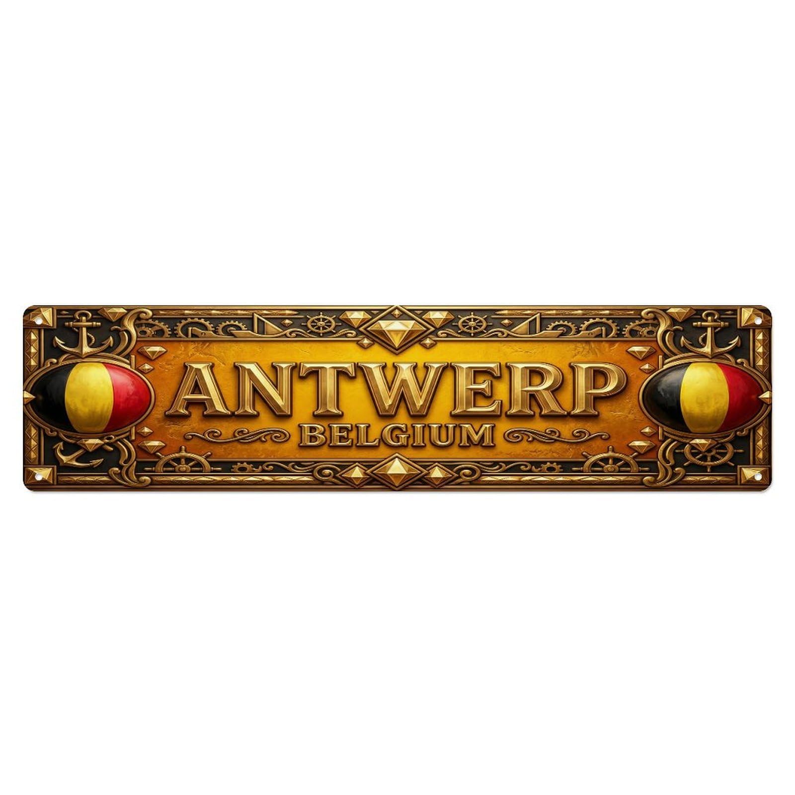 Vintage Antwerp Belgium Flag Pattern Metal Tin Sign Wall Decor for Cafe, Club, Garden Metal Poster 4x16Inch