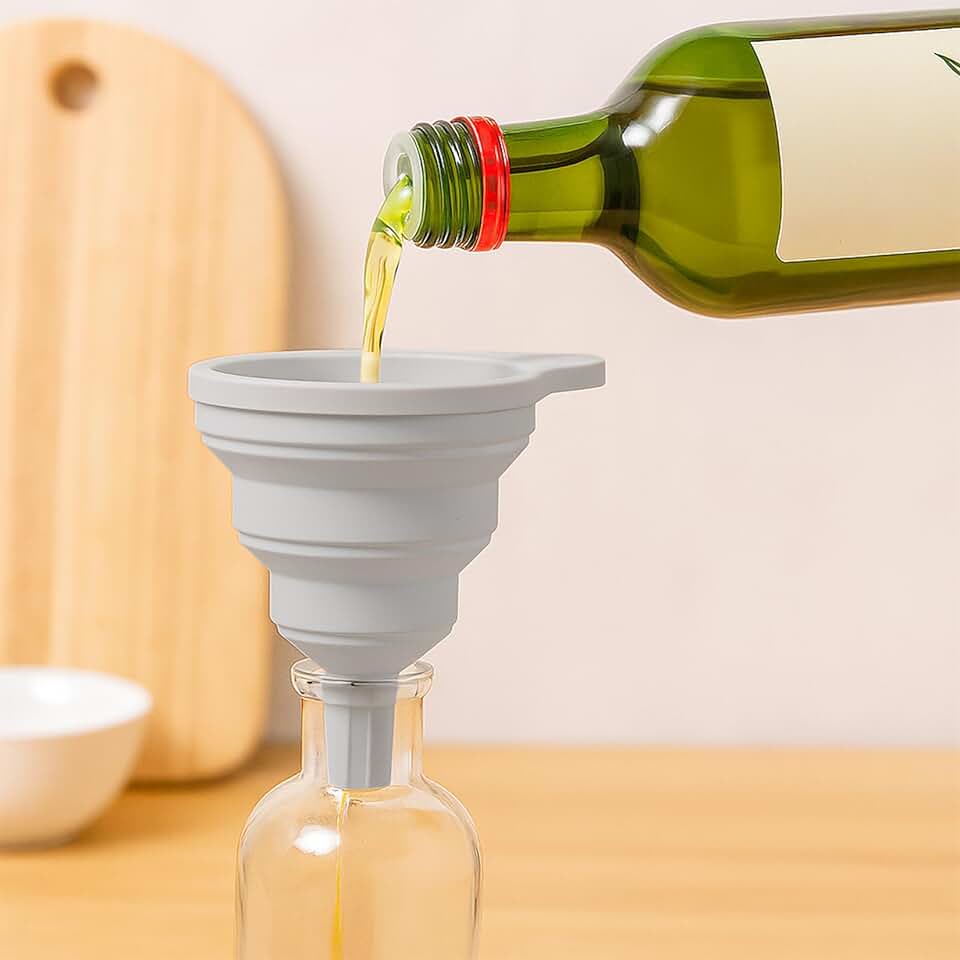 Conjunto de 3 funis dobráveis de silicone para cozinha, funis dobráveis de silicone para garrafas de enchimento, pequeno funil flexível para garrafas de água e líquidos de transferência (cinza)