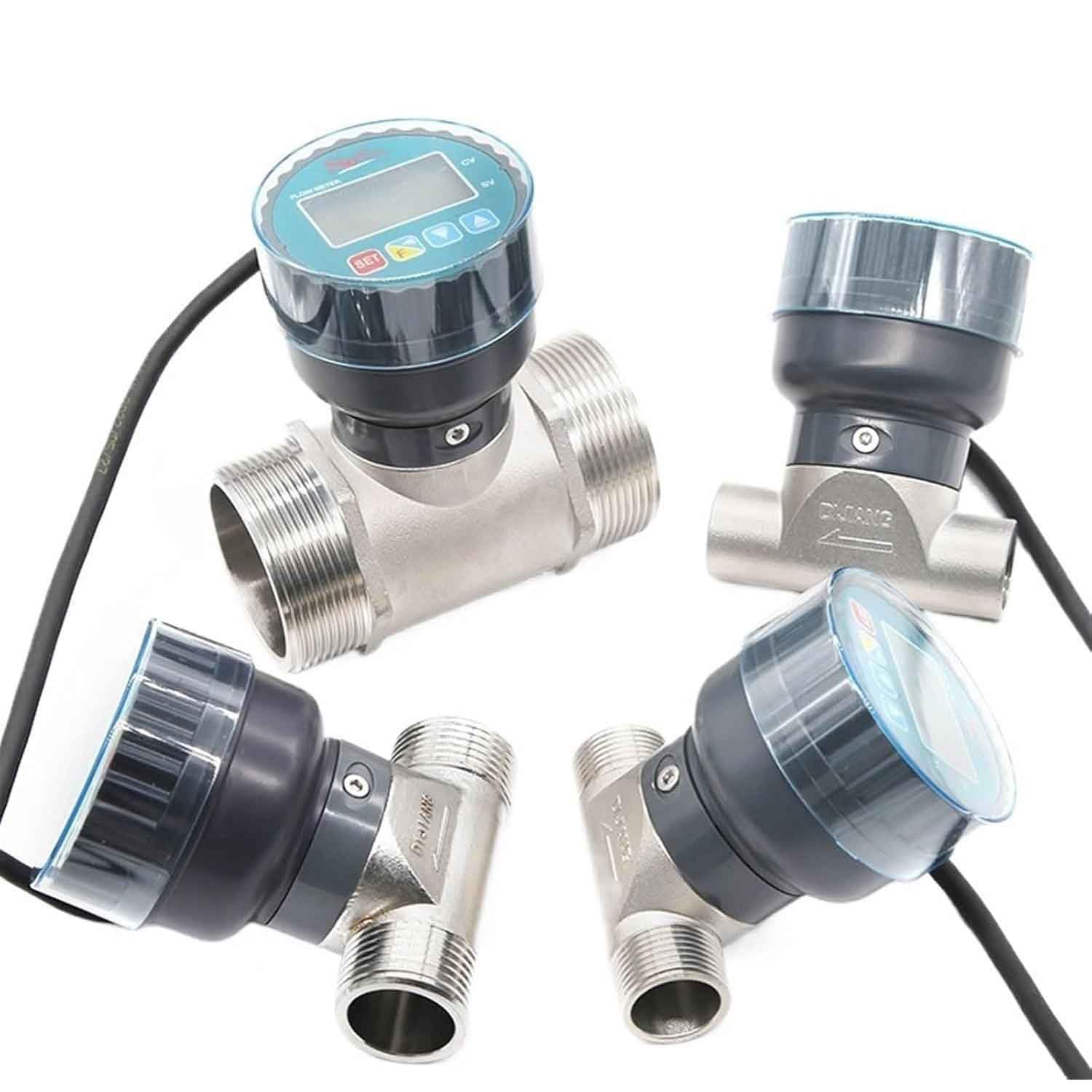 Caudalímetro ultrasónico, sensor de flujo de agua con pantalla digital para tuberías de aguas residuales, construcción de acero inoxidable, conectividad RS485, cuerpo de válvula resistente al desgaste