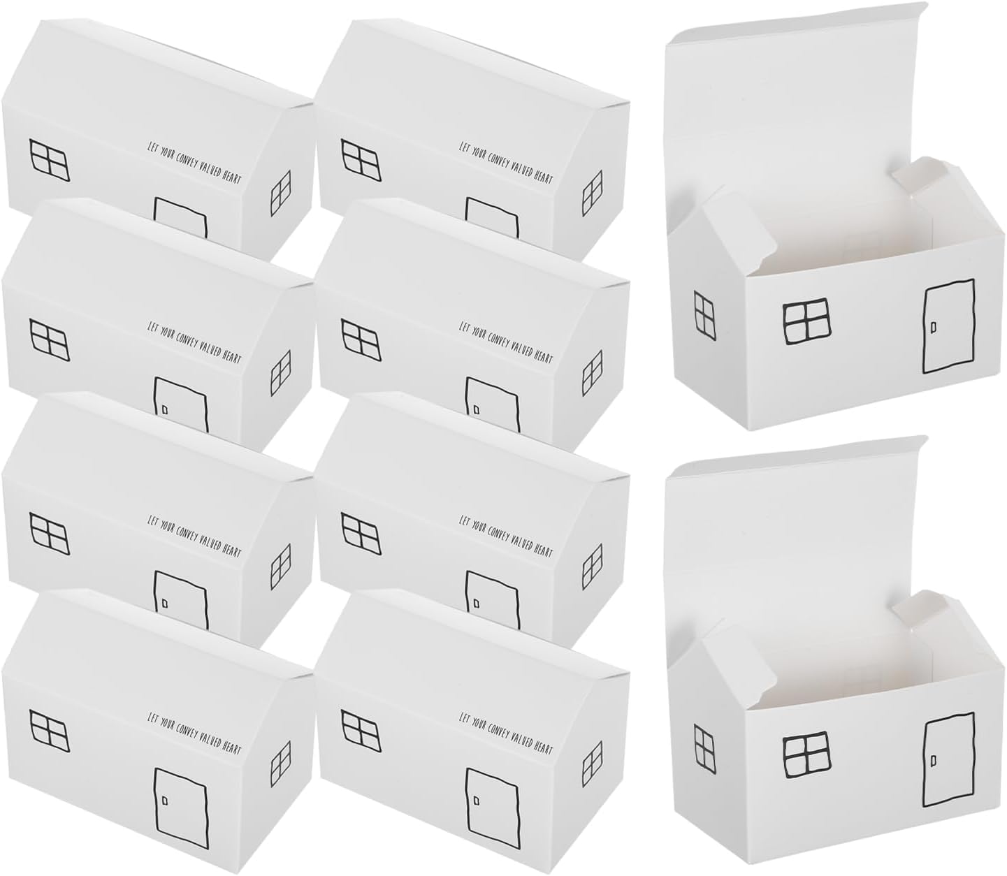 JEWEDECO 50pcs Small House Shaped Goodie Boxes, White Foldable Decorative Candy and Cookie Favor Boxes for Weddings, Showers, and Holiday Parties, 11.4 X 6.5 X 6 Cm