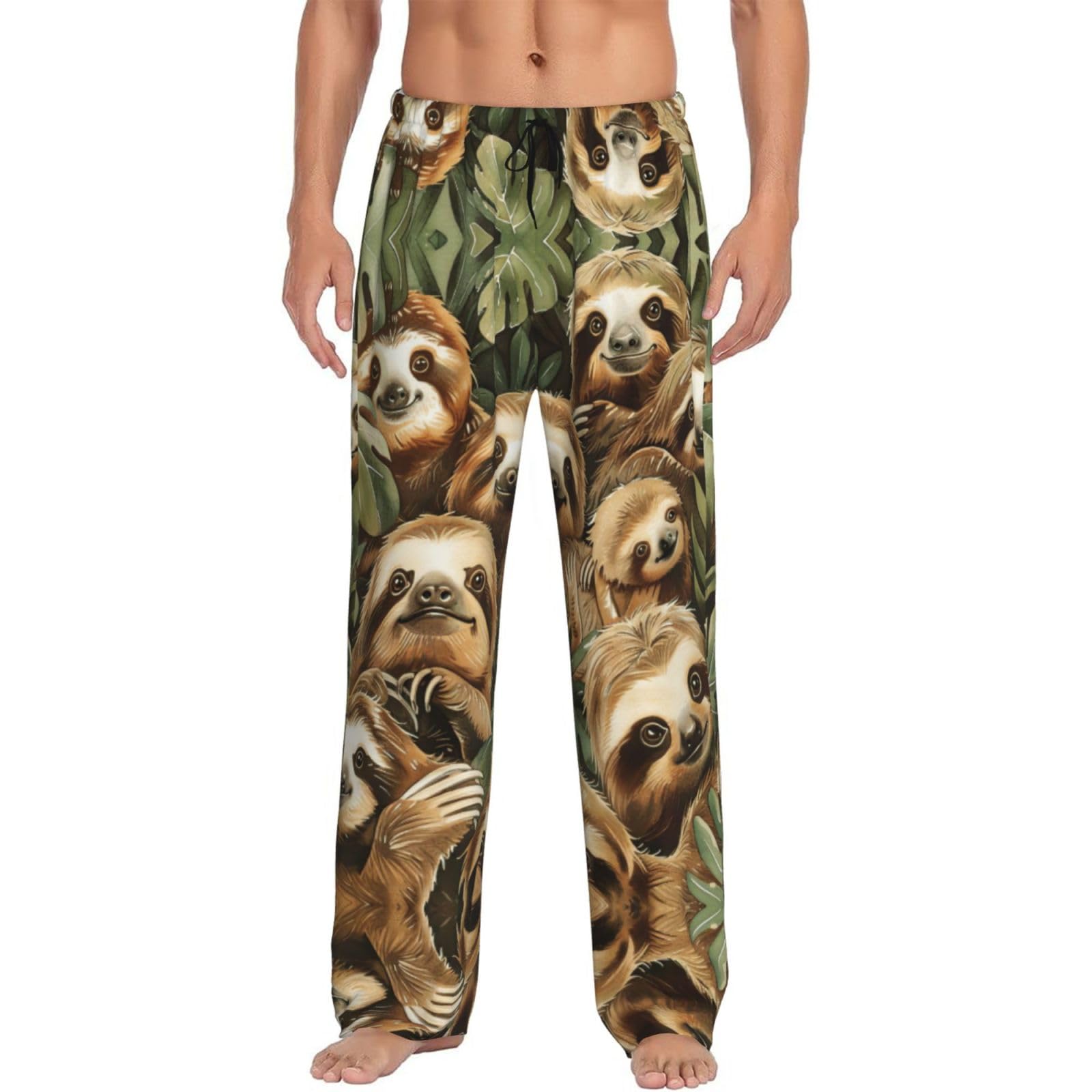 Cute Sloth Print Men'S Pajama Pants With Pockets Mens Pajama Bottoms Sleepwear Lounge Sleep Long Pj Pant