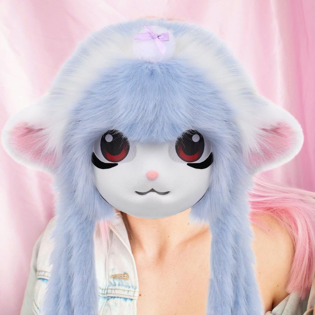 Máscara De Cabeza De Peluche con Forma De Cabeza De Cordero, Ideal para Disfraces De Halloween, Fiestas De Disfraces Y Accesorios De Cosplay.