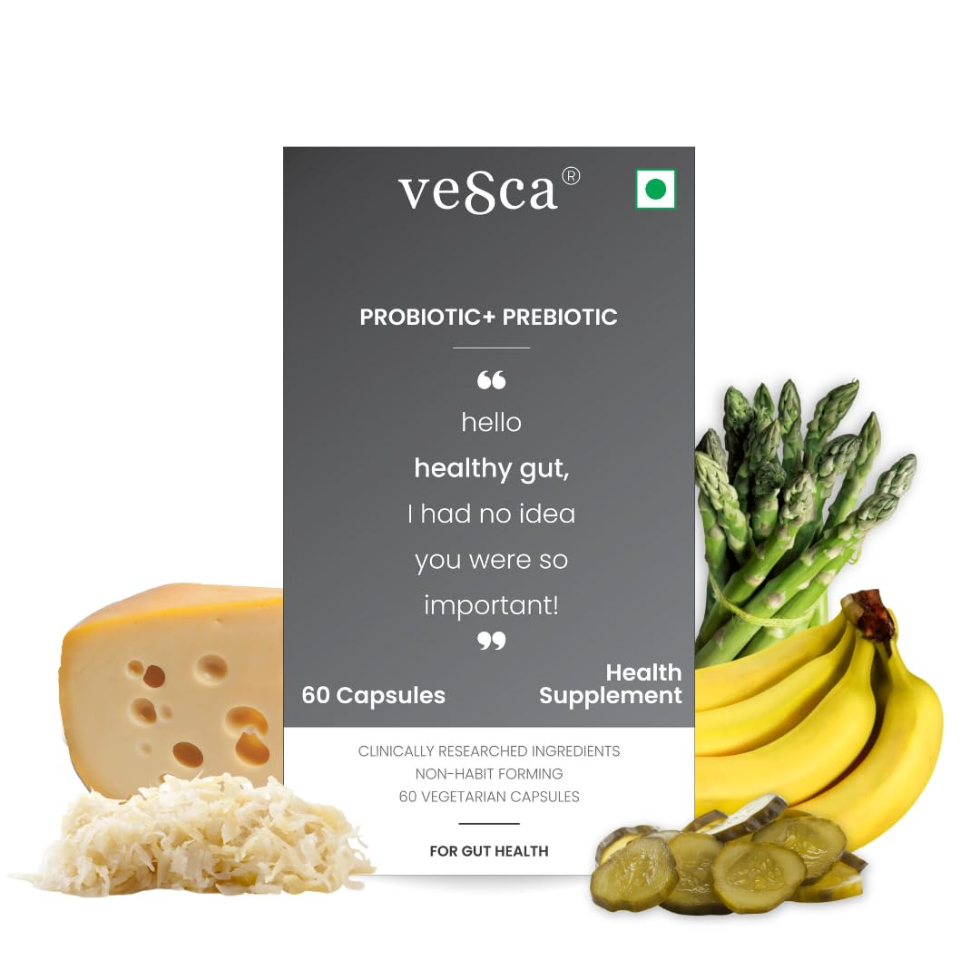 Vesca Probiotic + Prebiotic Supplement with 50 Billion CFU Supports Digestion And Immunity, with Improve Metabolism, 100% Plant-based - 60 Veg Capsule (60 count (Pack of 1))