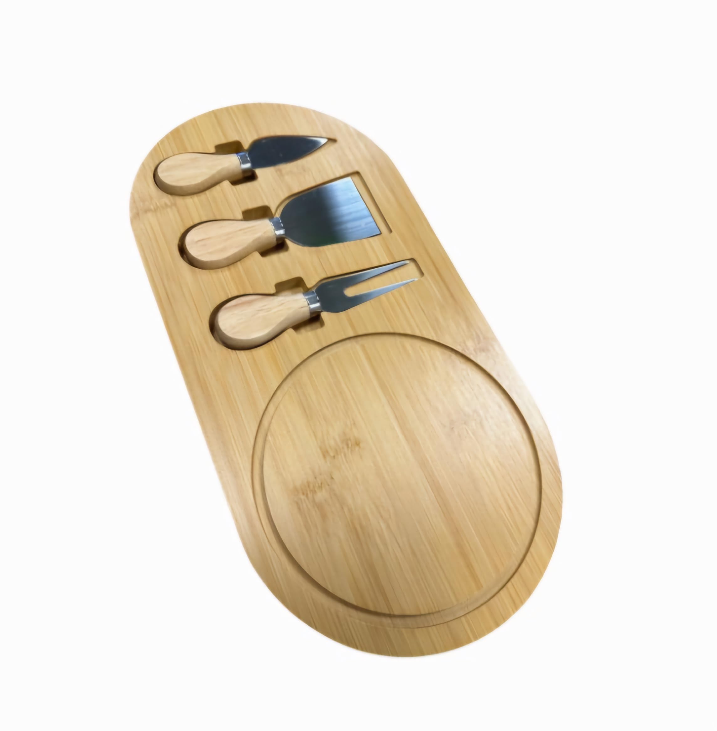Tábua de Queijos com 3 Utensílios em Bambu, Conjunto para Servir com Faca, Espátula e