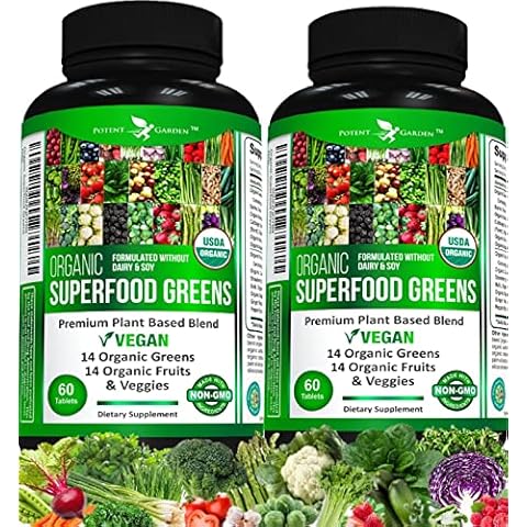 Potent Garden 2-Pack Organic Superfood Greens, Fruit and Veggie Supplement Rich in Vitamins & Antioxidants with Alfalfa, Beet Root & Tart Cherry to Boost Energy, Immunity & Gut Health, 120 Ct Cover
