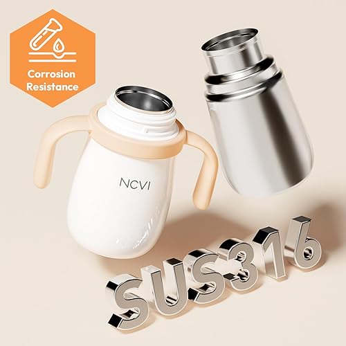 Miniatura 4 de NCVI Vaso con popote de acero inoxidable para niños pequeños de 1 a 3 años, vaso de entrenamiento con popote a prueba de derrames con asa, botella