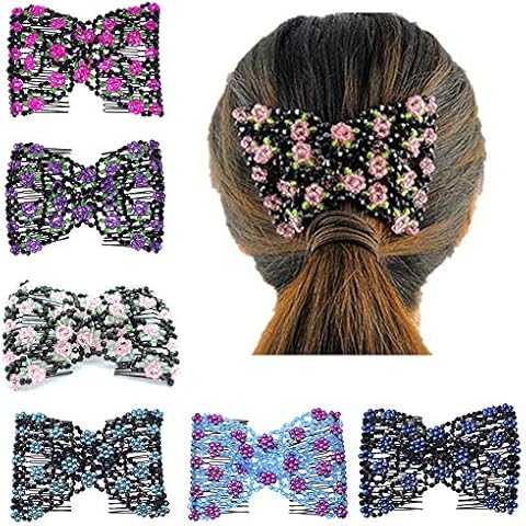 Ruihfas Magic Hair Side Combs Stretch Double Clips Hair Combs Bun Maker Hair Accessories for Women Girls Thick and Thin Hair, Pack of 6 Cover