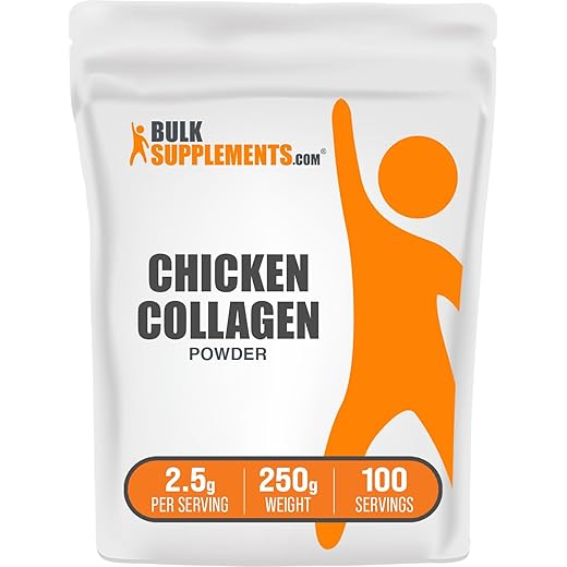 BulkSupplements.com Chicken Collagen Powder - Hydrolyzed Collagen Supplement, for Hair, Skin, & Nails - Unflavored & Gluten Free, 2.5g per Serving, 250g (8.8 oz) (Pack of 1)