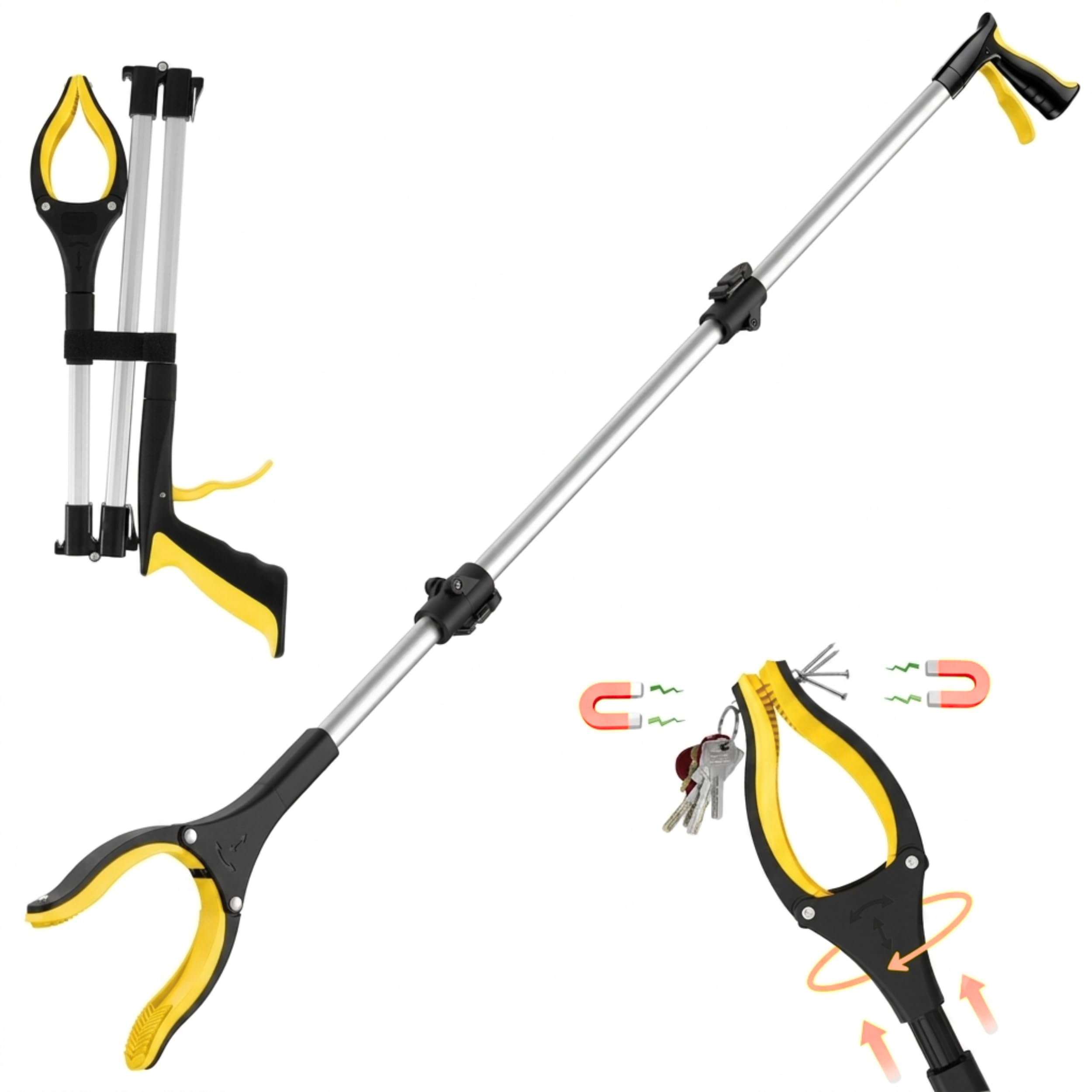 Grabber Reacher Tool- Grabbers Reaching Tool 42.9 inch Heavy Duty Pickup Trash Picker for Litter-Waist piker Stick, Reaching Aids, Elderly, Seniors, Weed Gripper Foldable Extender (Yellow, Large)-image-16