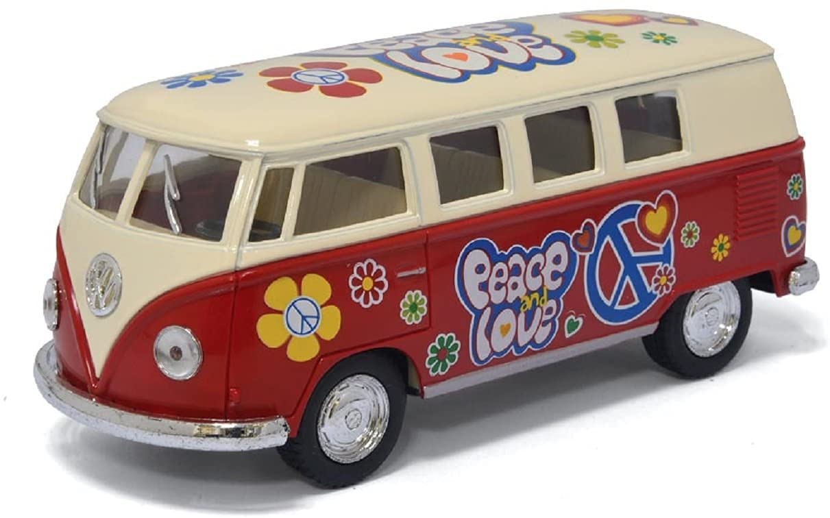 Kinsmart 1962 Volkswagen Camper Van Bus - Modellino In Pressofusione Scala 1:24, Colore Rosso Hippy