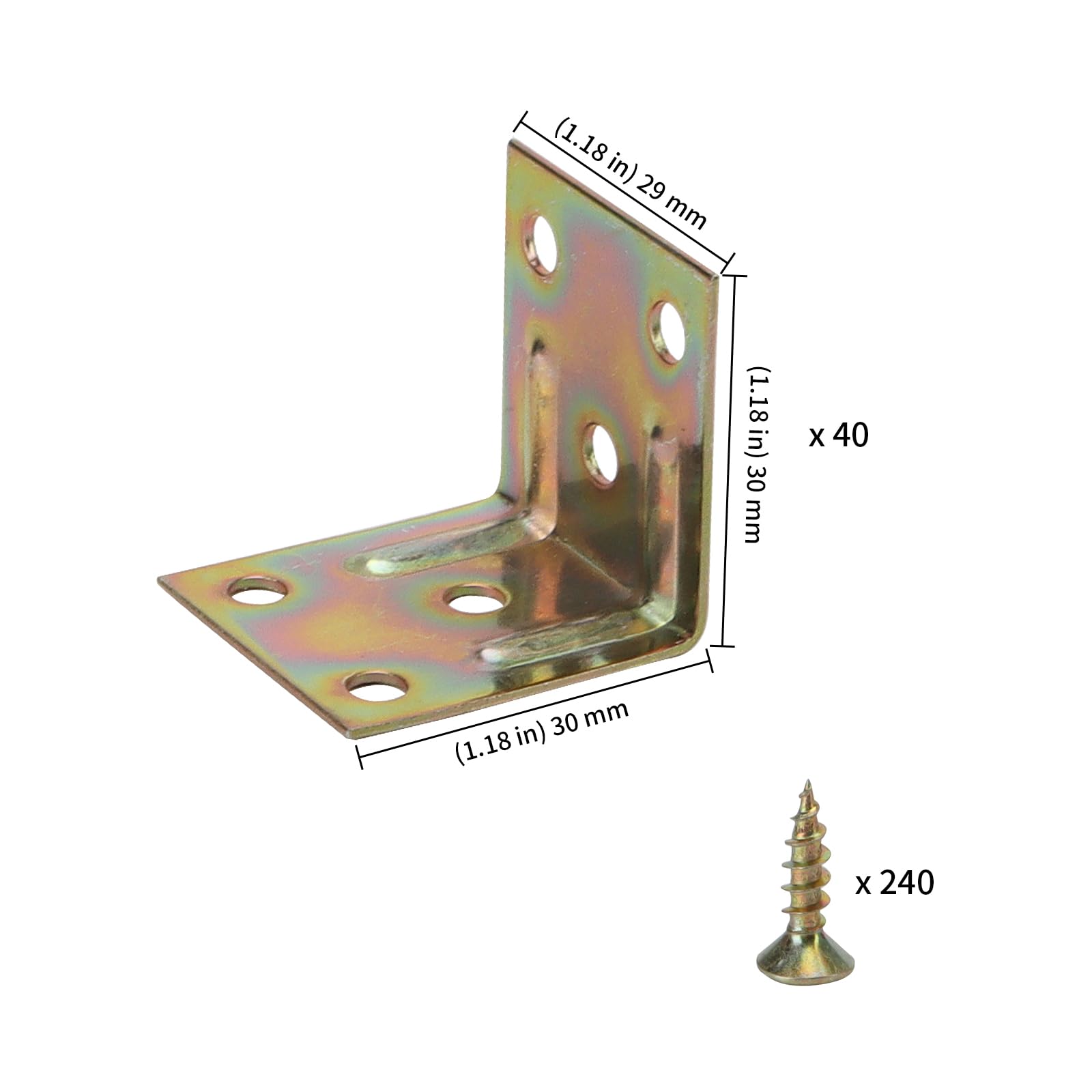 Staffe Angolari In Acciaio Inox - 30 Pezzi Con Viti - Per Mobili, Scaffali, Armadi - 3 Misure Diverse - Foto 2