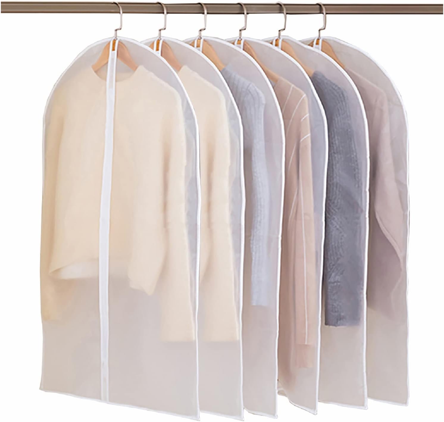 Hanging Garment Bag Lightweight Suit Bags (Set of 6) with Study Full Zipper for Closet Storage and Travel,Clear Plastic Cover for Clothes Storage Suits Dress (24X40-6PCS)