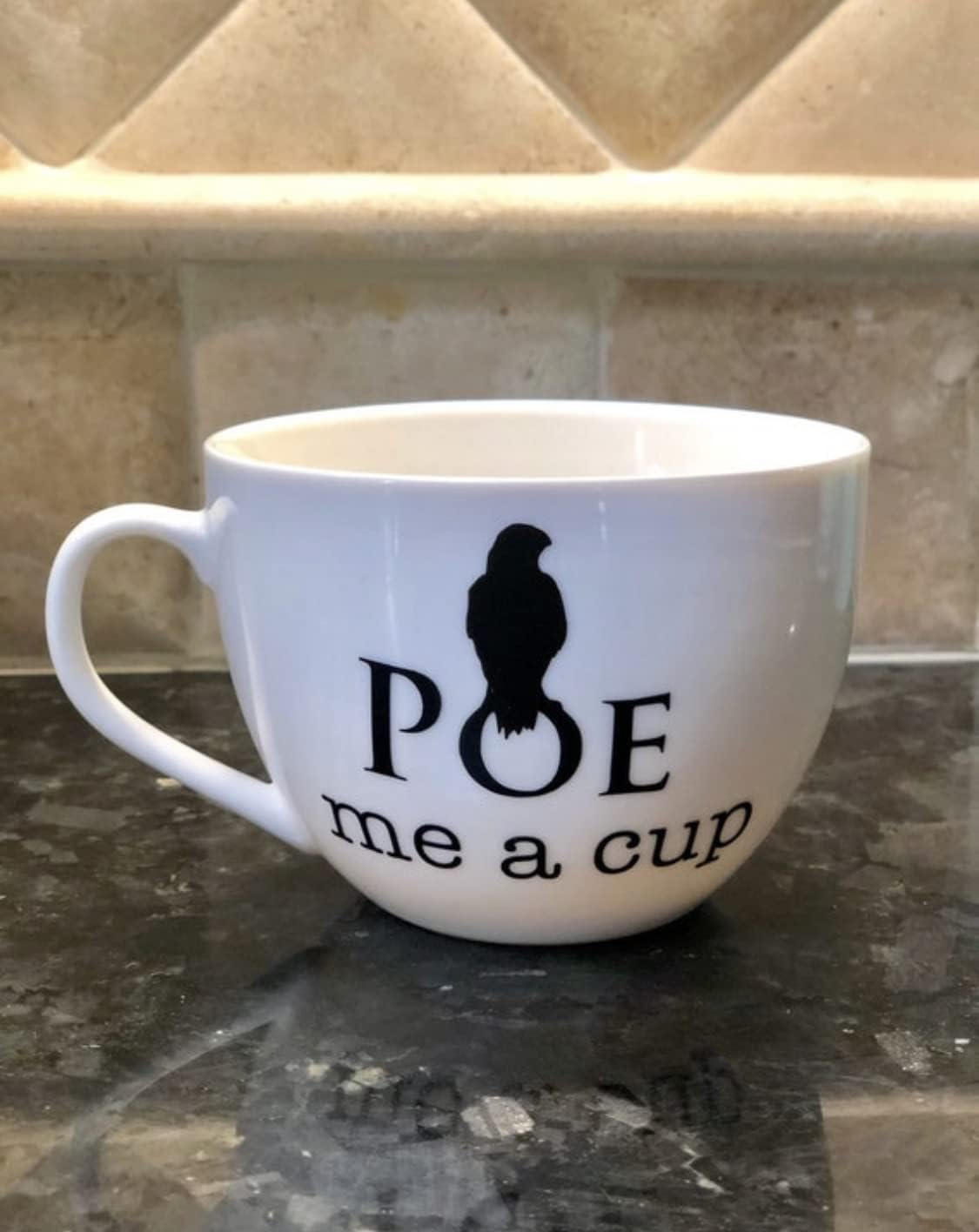 Poe me a cup. Edgar Allan Poe inspired coffee mug. Raven design. Great gift for book lovers! Halloween. (Ceramic mug)
