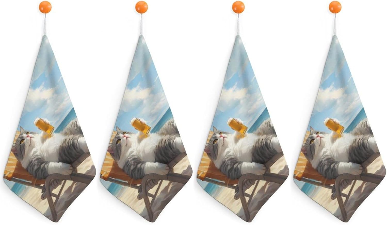 Beer Cat Towel Hand Towels Decorative Towel for Bathroom Kitchen Shower Gym 4PCS