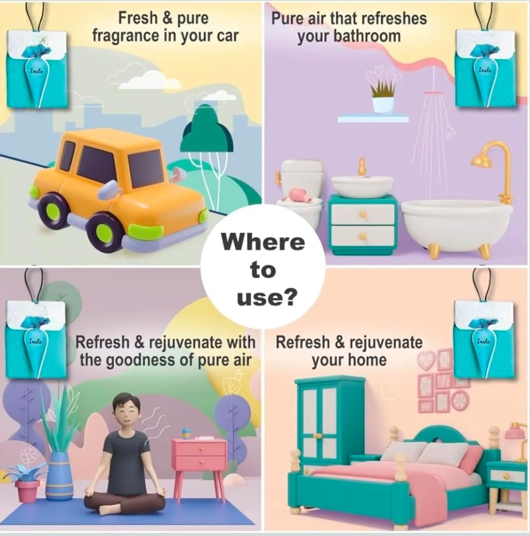 I.n.s.t.a Hanging Deodorizer Bags, Teal, Pack of 6, Freshener Pouches for Home and Closet