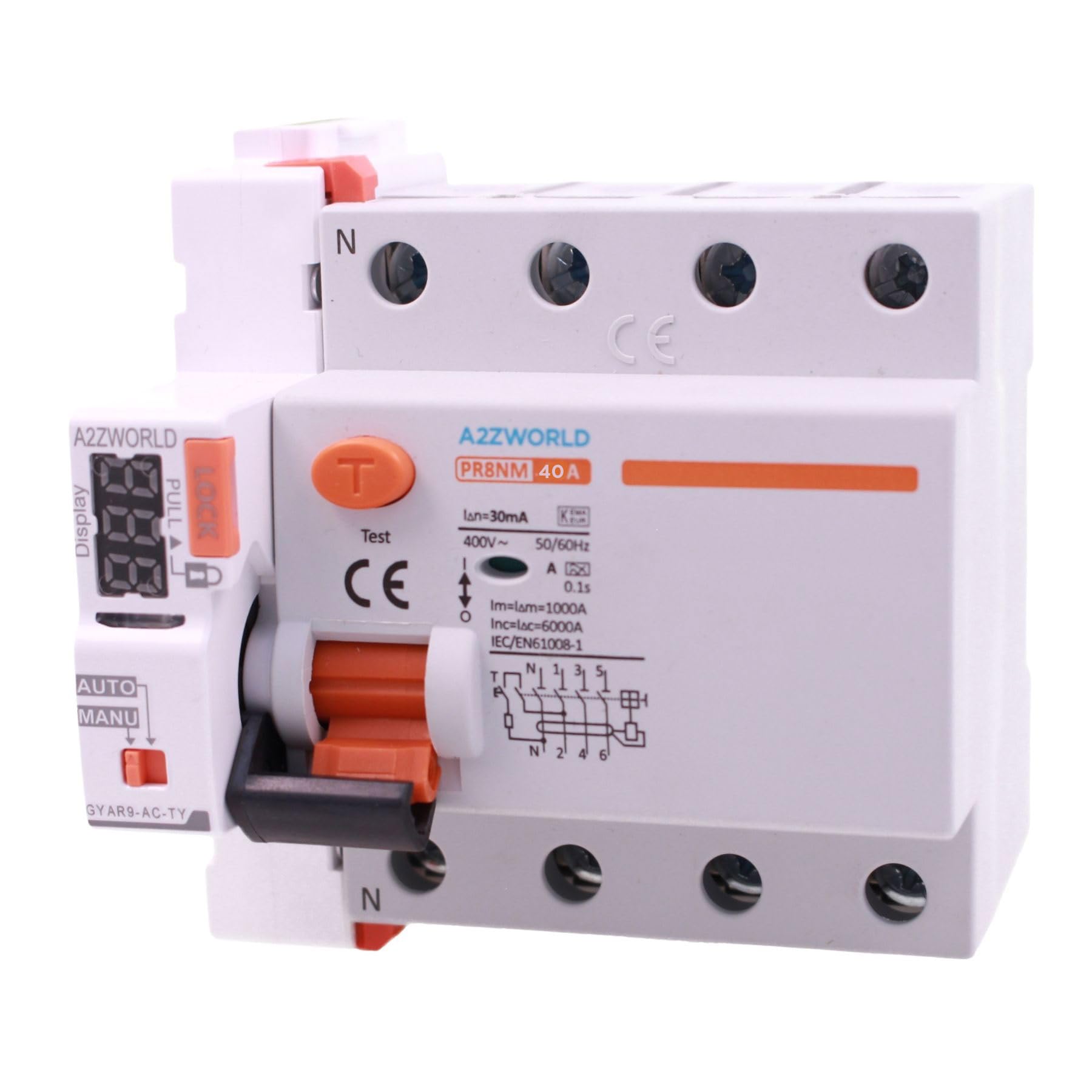 Interruttore Differenziale Puro WIFI Con Riarmo Automatico Trifase, Salvavita Tipo A Tipo A 30mA / 0,03A 40A, APP Tuya Smart Life, RCCB 3P+N 6kA 380V, 5 Moduli DIN, Controllo Remote e Manuale