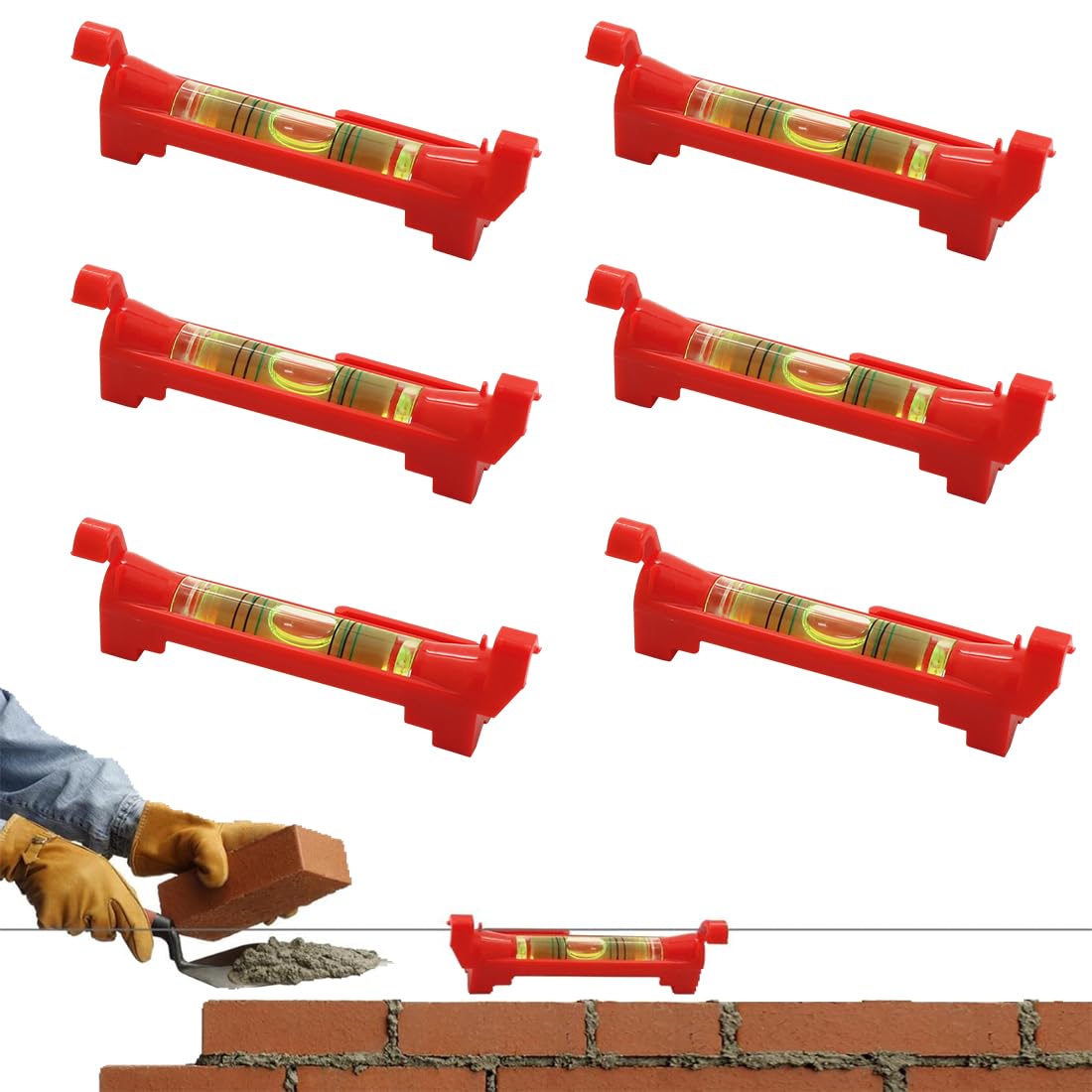 6 Piezas Nivel de Cuerda Profesional, Nivel de Agua para Albañilería, Fontanería y Canalones, Spirit Level Rojo