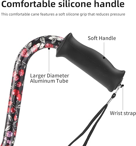 Miniatura 6 de Bastón de caminar para mujeres y hombres, bastón plegable con 4 puntas base para mayor estabilidad y equilibrio, bastón de aluminio ajustable para