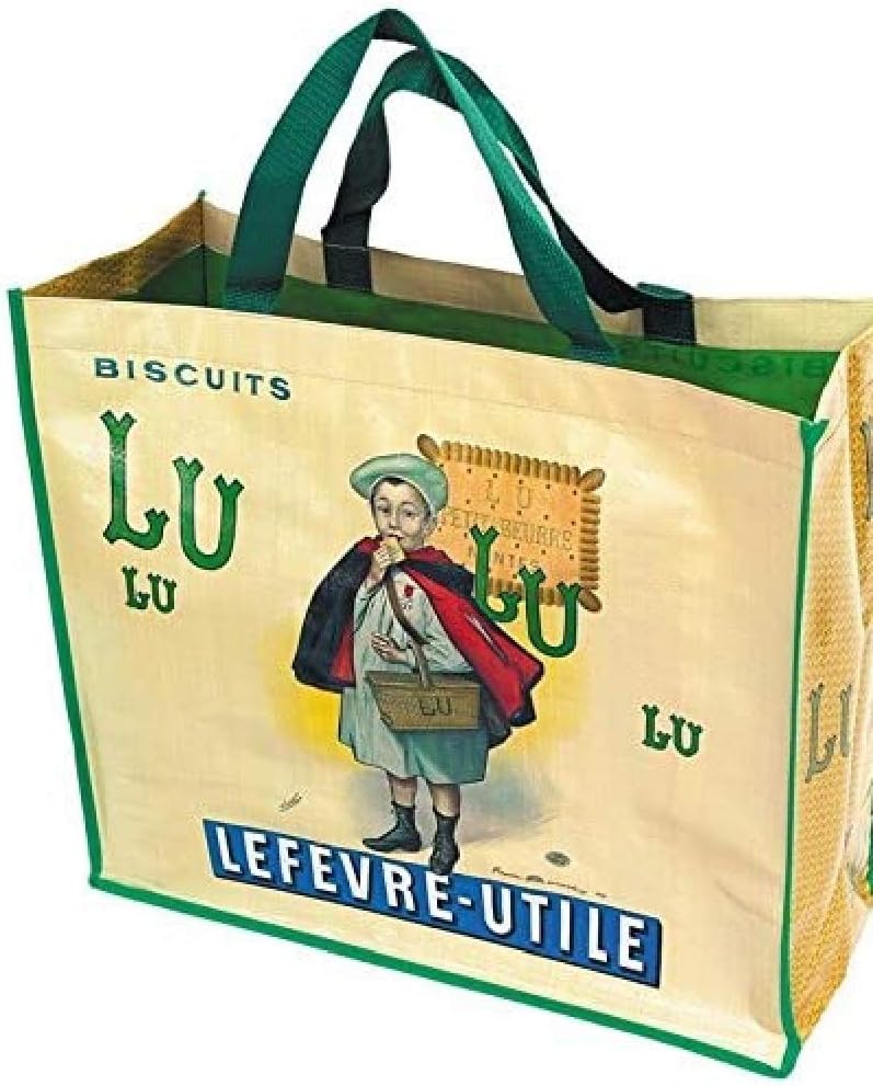 FRENCH SHOPPING TOTE BAG AMBIANCE RETRO AD LU BICUITS SCHOOLCHILD