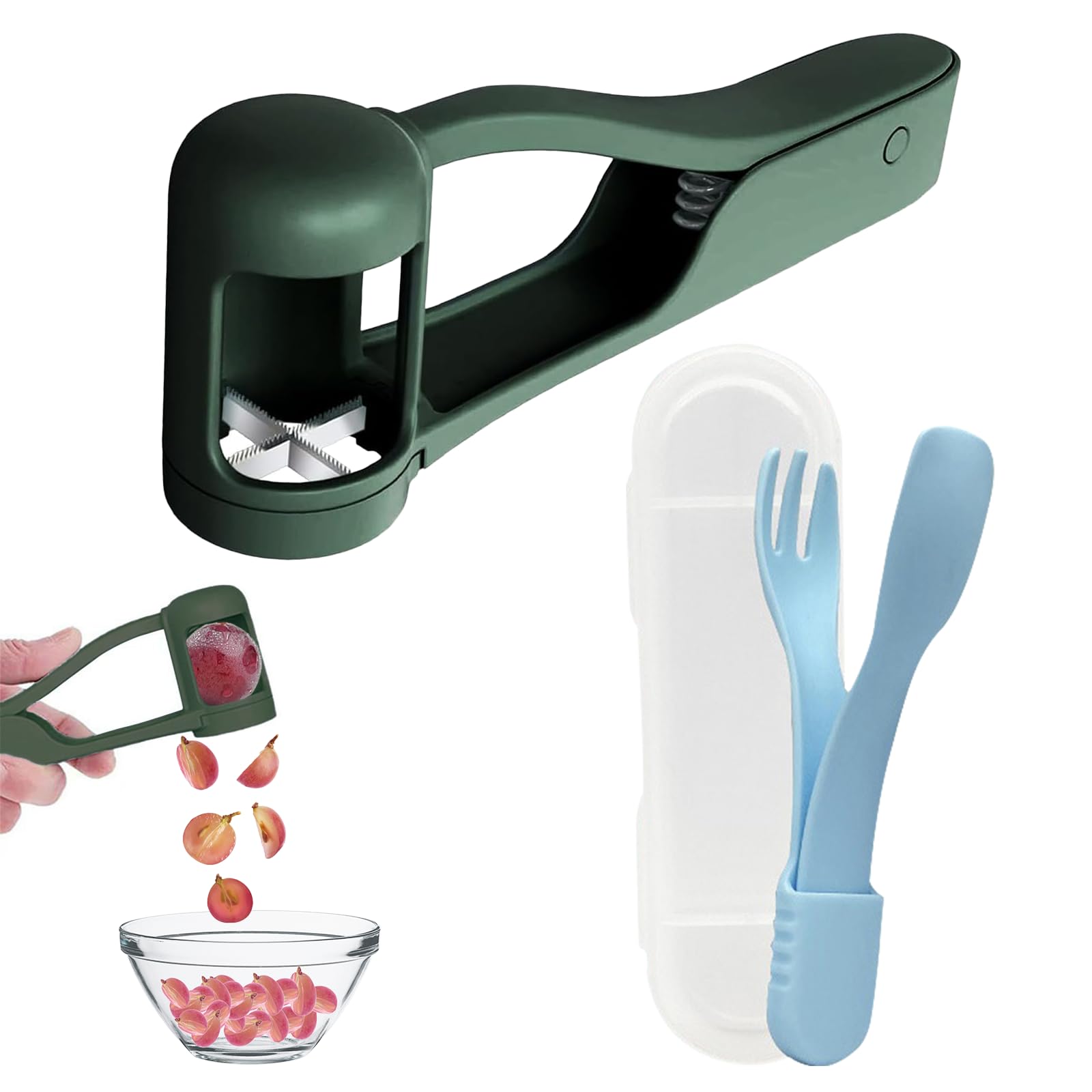 Grape Cutter and Fruit Slicer Set with Travel Spoon and Fork