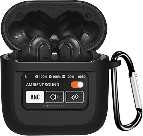 Miimall Funda para JBL Tour Pro 2, funda para auriculares, pantalla táctil LCD visible, llavero antipérdida, funda protectora de silicona suave para
