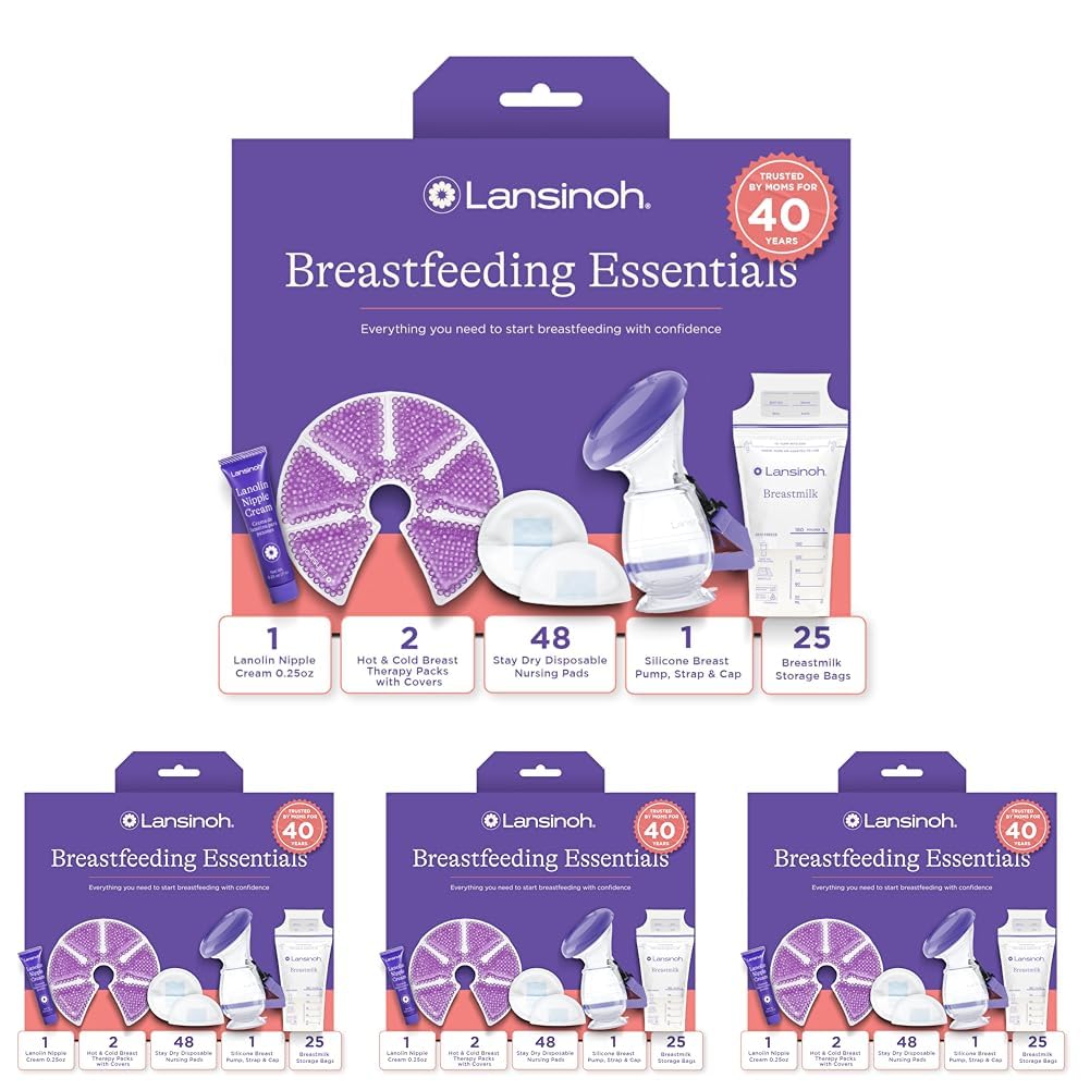 Lansinoh You’ve Got This Breastfeeding Essentials Kit for New Moms, 77-Piece Gift Set with Nursing Pads, Breastmilk Storage Bags,Nipple Cream,Hot& Cold Therapy Packs & Silicone Breast Pump (Pack of 4) 77 Piece Set (Pack of 4) Essential Set