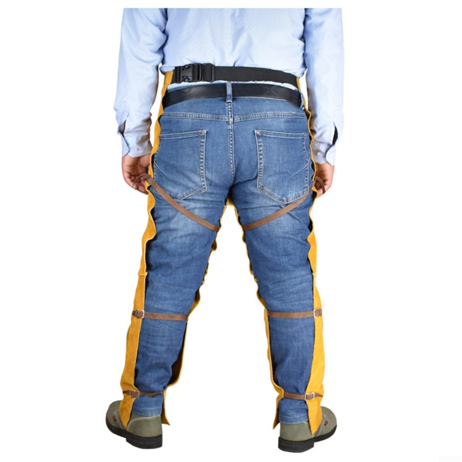 Delantal de piel de vaca para soldador, resistente al calor e ignífugo, cintura ajustable de 28 a 51 pulgadas, protección amarilla para trabajos de soldadura y procesamiento de metales