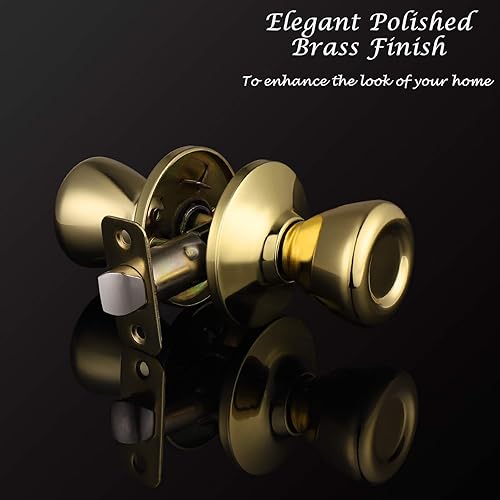 Miniatura 2 de home improvement direct Perillas de puerta de paso para puerta de pasillo y armario, manija de puerta interior sin llave sin bloqueo en latón pulido