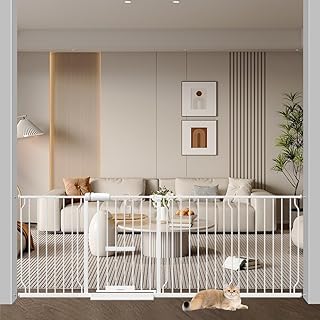 エルフ ベビー(Fairy Baby)ベビーゲート ペットドア付き 猫ドア付き ペットゲート 犬 猫 ゲート 猫用ゲート 階段上 犬すり抜け防止 突っ張り式 高さ78cm 扉開閉式 穴開け不要 赤ちゃんゲート ビデオ付き 二重ロック 拡張フレーム付き 補強部品付き 適用幅61-230cm(ホワイト,取付幅206-218cm)