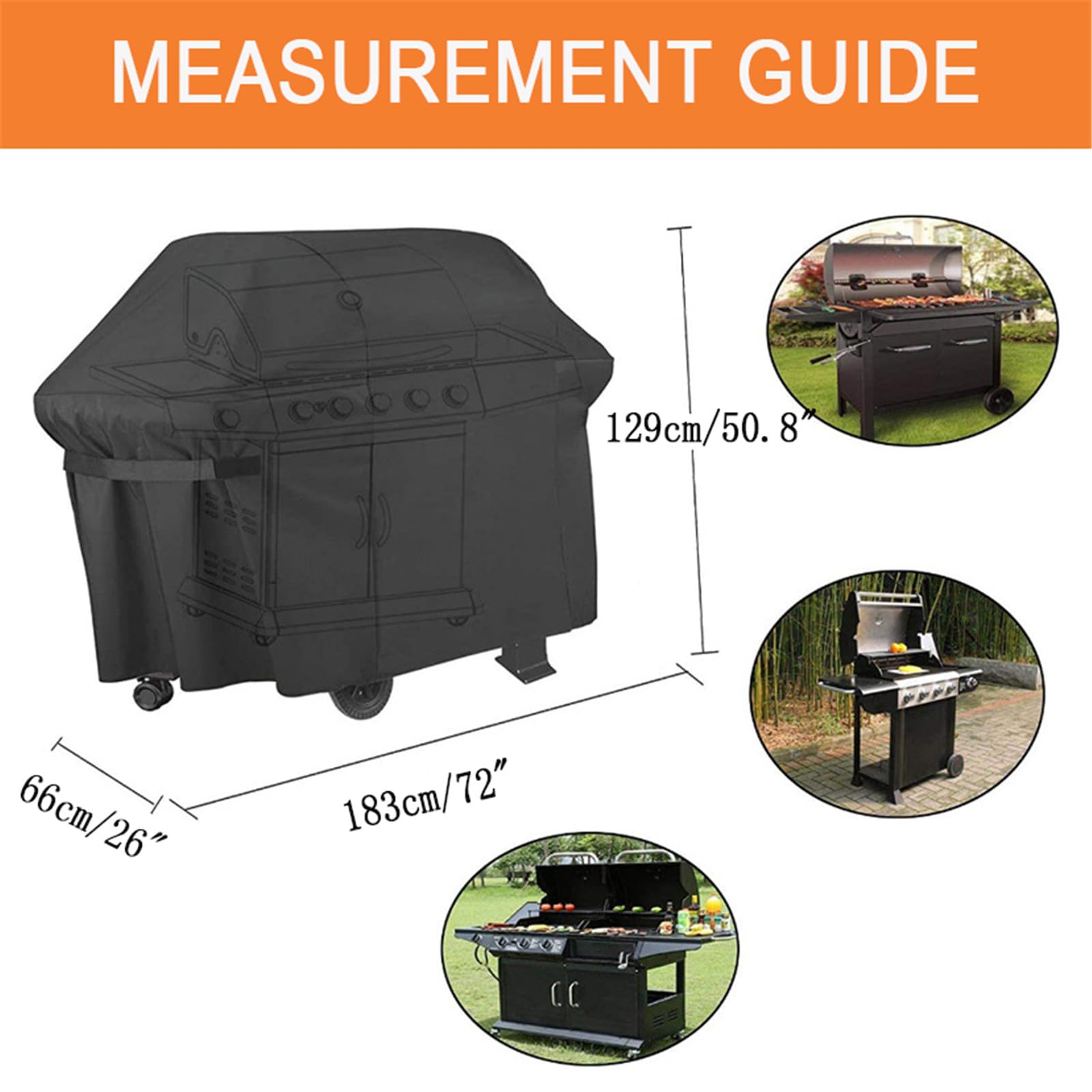 Funda para Barbacoa, Funda para Barbacoa Impermeable, Cubierta BBQ De Parrilla 420D Oxford Protector, Cubierta De Barbacoa Exterior Anti UV (183x66x129cm,Negro)