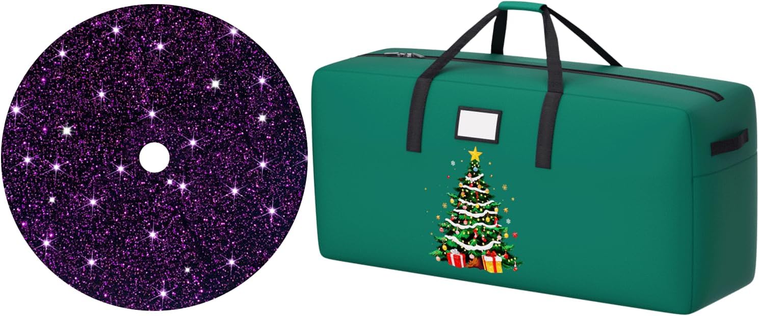 Christmas Tree Skirt Christmas Tree Storage Bag Bundle (36 Inches，Fit up to 7.5 FT Trees) Tree Skirt Purple Christmas Decor Artificial Christmas Tree Bag for Holiday Storage