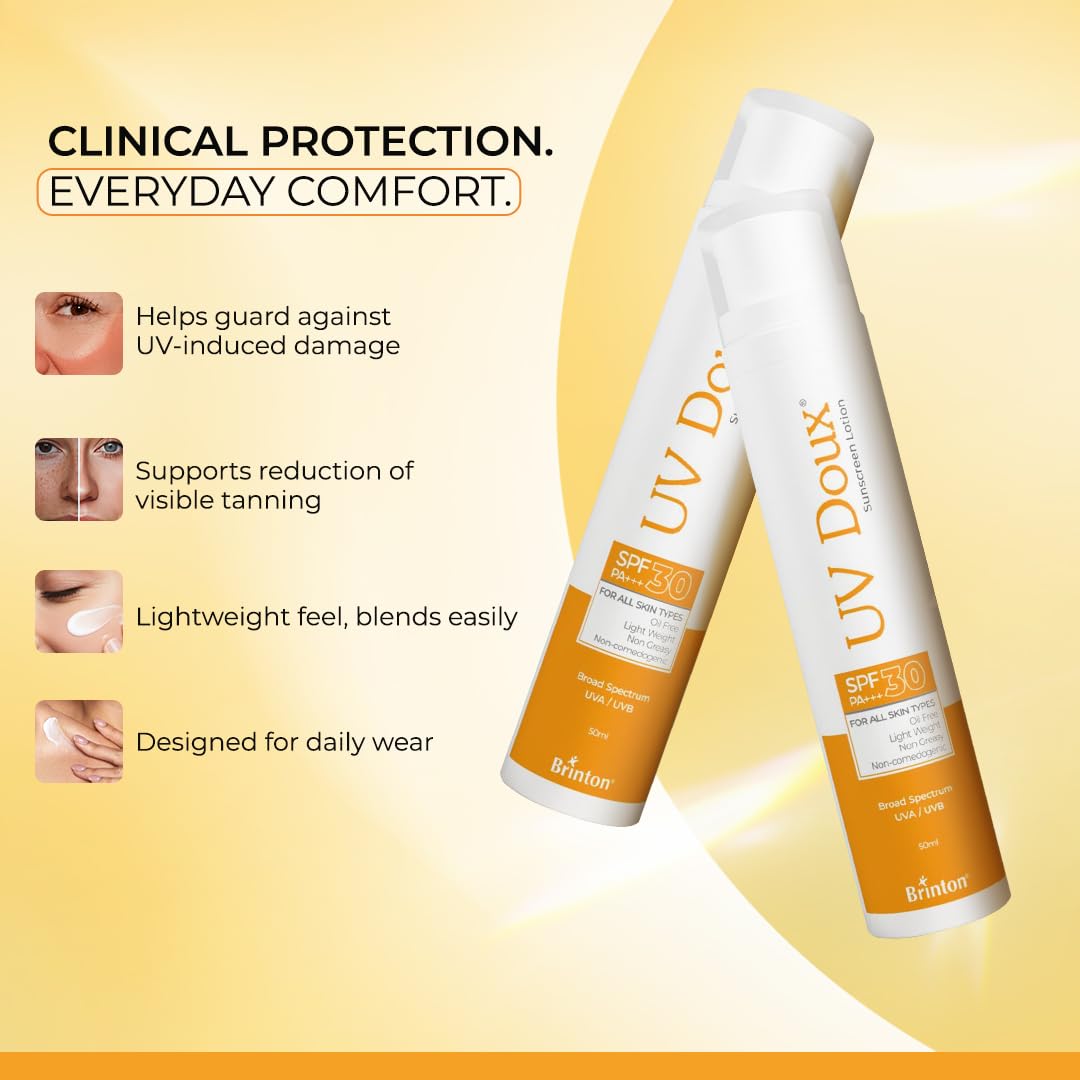 UV Doux Sunscreen Lotion SPF 30 | India’s No.1 Dermatologist Recommended Brand | Oil-Free | Mineral UVA & UVB Protection | Sweat & Water Resistant | Non-Greasy | Dry & Sensitive Skin | 50 ml Pack of 2 3