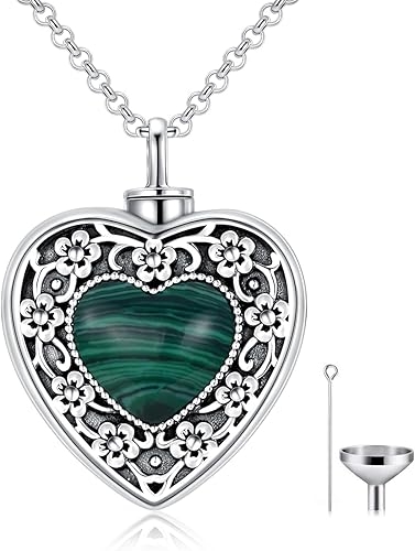 AOBOCO Collar de urna de flor para cenizas, plata de ley, recuerdo conmemorativo, corazón, joyería de cremación para mujeres queridas