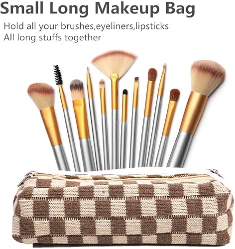 Miniatura 5 de Bolsa de maquillaje a cuadros, juego de 2 bolsas de cosméticos grandes con bolsa de brochas de maquillaje, bolsa de maquillaje pequeña para bolso,