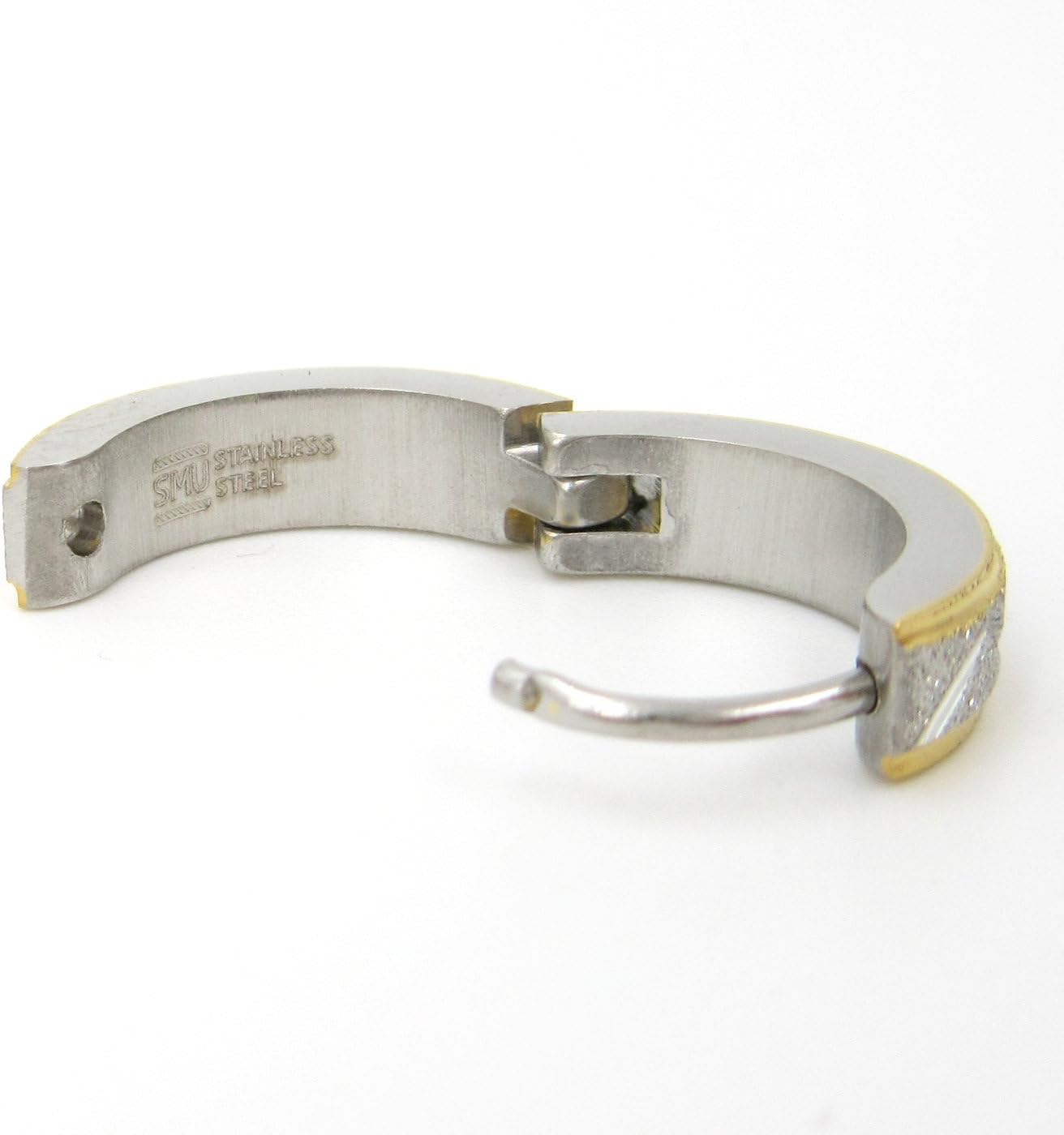 Stainless Steel Mens Hoop Earrings Zig Zag Stripe Gold-tone Black Bevel Edge - Image 4