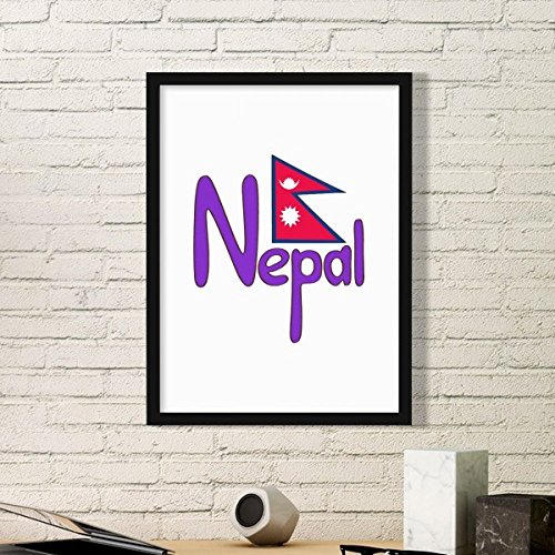 Cadre photo bois noir au motif peinture du drapeau du Népal rouge et violet de format moyen
