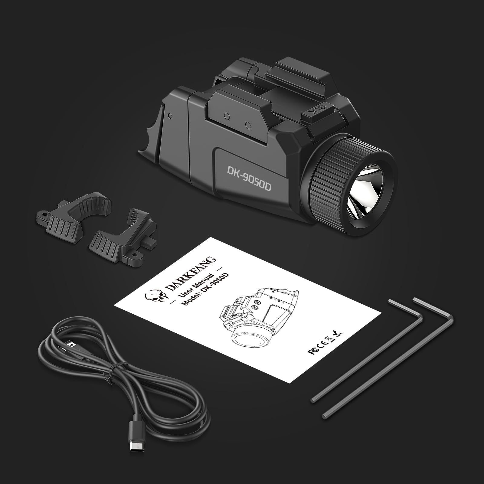 DARKFANG Lumière tactique compacte de 1000 lumens avec 2 commutateurs différents pour le rail picatinny