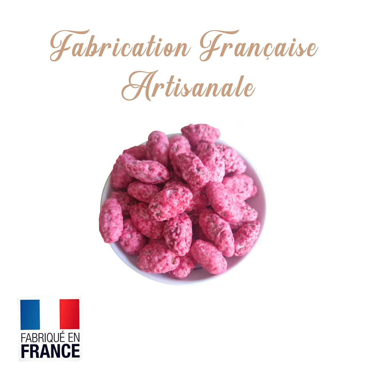 GREENDOSO® Pralines Roses Entiéres Amandes (18%) 1 KG, (Colorant Naturel) Fabrication Artisanale Française